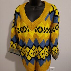 (NWT) Yellow and Blue Geometric Sweater (Size Medium)